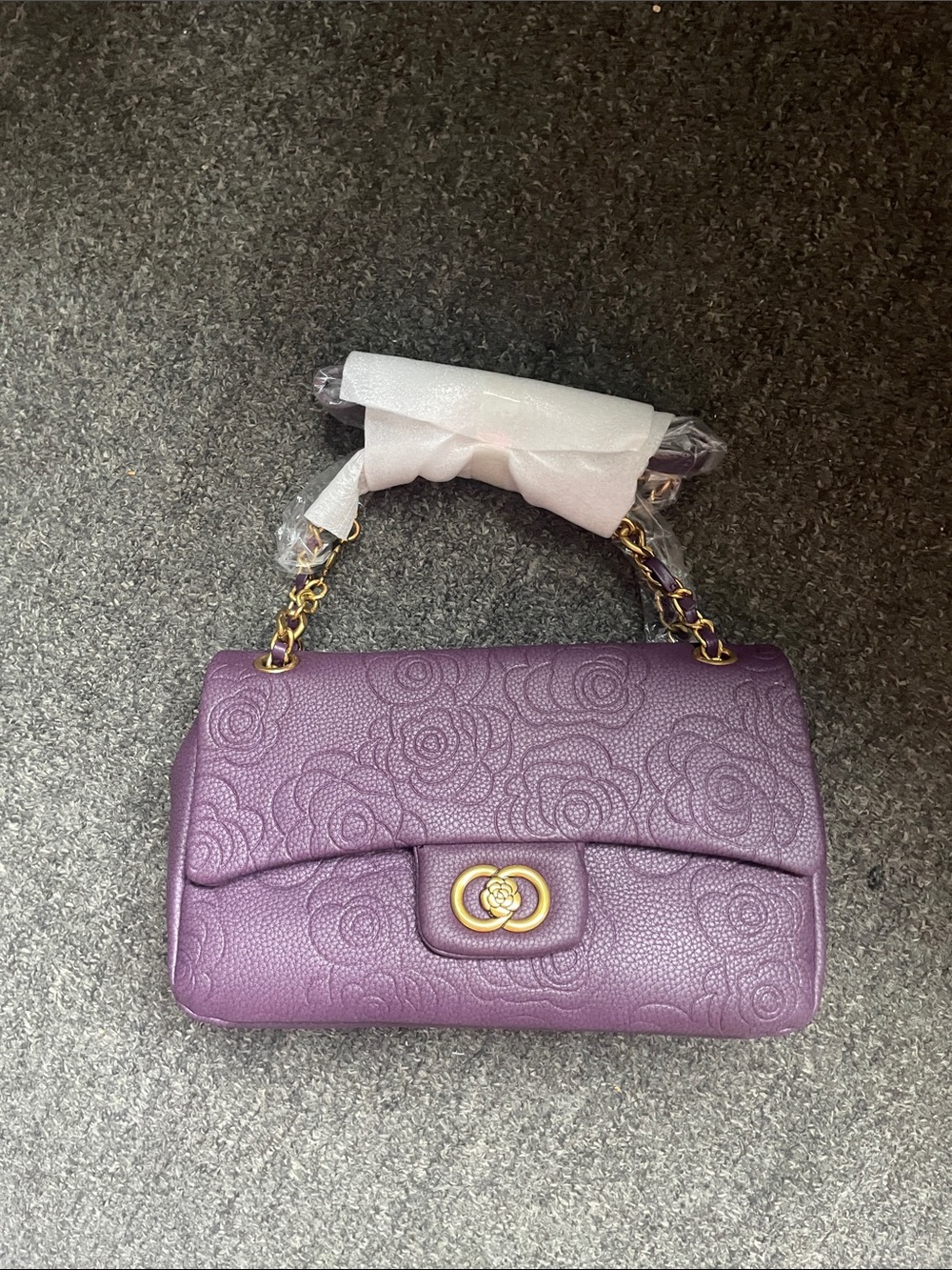 Fashion Purple Quilted Floral Embossed Genuine Leather Shoulder Bag